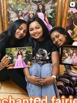 Sisters showing off their portraits